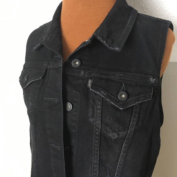 distressed black denim vest